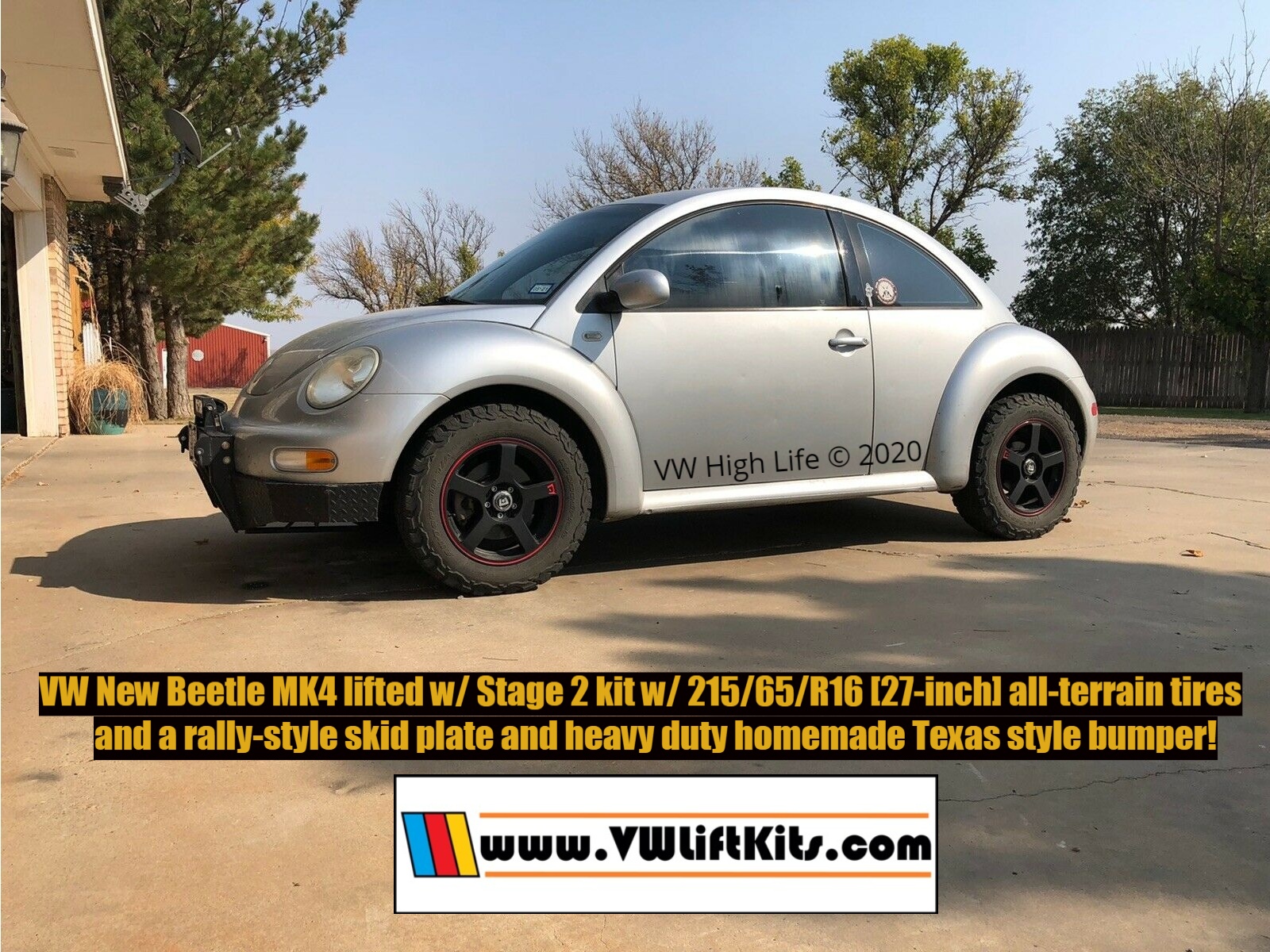 Cliff's VW New Beetle MK4.  Cliff fabricated his own homemade Texas ranch heavy duty bumper!